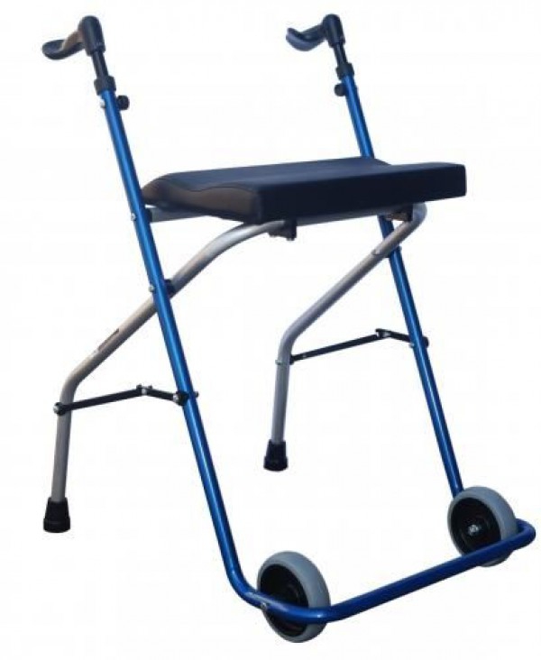 Andador Alumínio Plegable com rodas delanteras e assento A5 e saca azul de presente