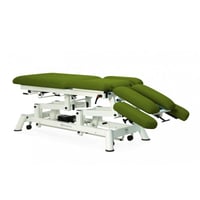 Marquesa elétrica multifuncional para osteopatia: nove corpos, com respaldo reclinable em negativo, reposabrazos, dobra central e Trendelenburg com rodas escamoteables