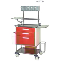 Carroça de paragem Plus: Em aço inoxidável de três gavetas com tabuleiro auxiliar abatible