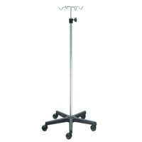 Suporte de soro Kinefis de aço cromado com base de PVC e quatro colgadores de aço cromado