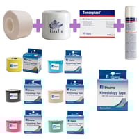 PACK BANDA TOTAL IRISANA: Pack 12 Rolos Banda Neuromuscular Kinesiology Tape Irisana + 32 Tape Anticrisis + 6 Pretape Kinefis + Tensospray + 12 Tensoplast