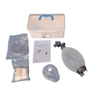 Resucitador manual de silicona sem látex para ventilação manual e reanimación. Disponível em versões adulto e pediátrica