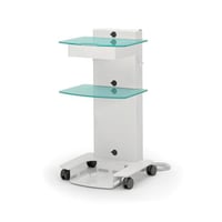 Carrinho móvel para cirurgia: consta de duas estantes vidro e uma gaveta