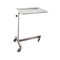 Carroça Maio de aço inoxidável, com sistema de elevação eficaz e ajustable. Barra de suporte e bandeja com bordas elevadas totalmente removíveis