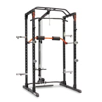 Power Cage com polia BH Fitness: suporte para perna, polia alta e baixa e suporte para armazenar discos