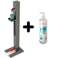 Móvel dispensador COVID-19: regulable em altura e acionamento automático com o pé + gel hidroalcohólico de presente (500ml)