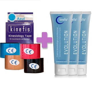 OFERTA PACK BANDA KINEFIS: 6 rolos banda neuromuscular Kinefis Kinesiology tape 5cm x 5m + 3 Cremes Kinefis Evolution 200 cc