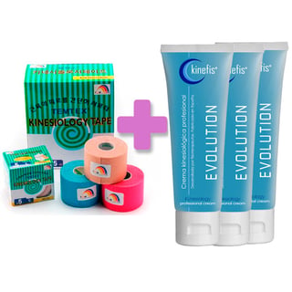 OFERTA PACK BANDA TEMTEX: 6 rolos banda neuromuscular Temtex Kinesiology tape 5cm X 5m + 3 cremes Kinefis Evolution 200 cc