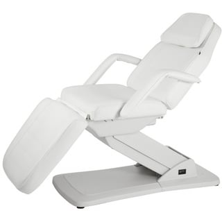 Cadeirão marquesa de estética Ster: Elétrico com três motores para regular a altura e inclinação do respaldo, reposabrazos removível e buraco facial