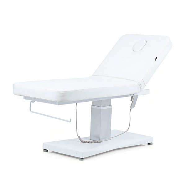 Marquesa elétrica de massagem Hern +: um motor, altura regulable, colchón de uma peça e estofado PU branco