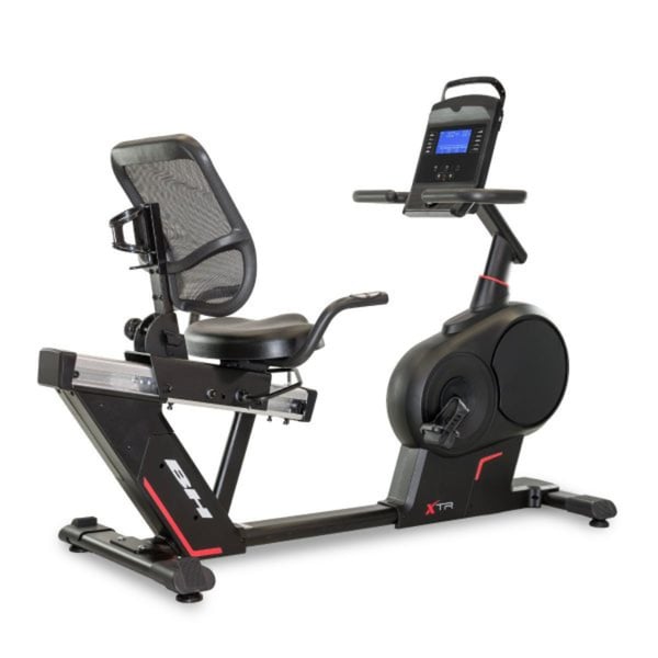 Bicicleta estática reclinada de uso doméstico: BH XTR H655 e H655TFT com resistência magnética e conectividade FTMS
