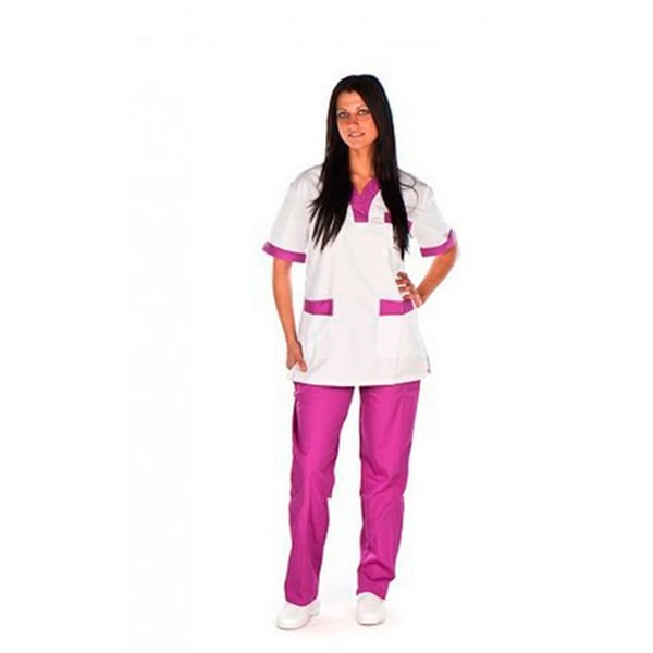 ÚLTIMAS TALHAS - Casaca sanitária unisex Kinefis em alvo e roxo. Tergal 200 gramas (Talha L: 48)