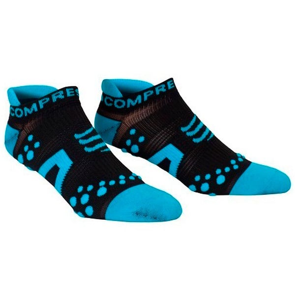 ÚLTIMAS TALHAS - Compressport Pró Racing Socks V2 Run Low Cut - Calcetines Ultratécnico Baixa - Cor Preta-Azul - Talha T1 (34-36 cm)