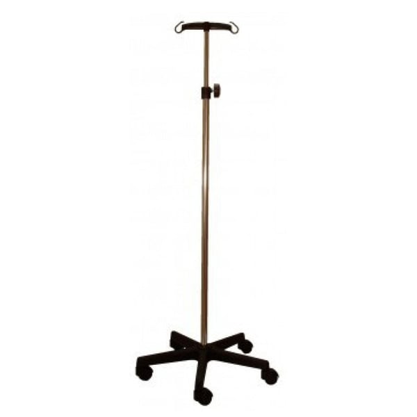 Suporte de soro Kinefis de aço cromado com base e duas colgadores de PVC