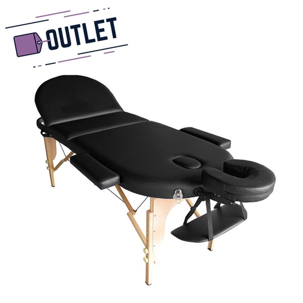 Marquesa plegable de madeira Kinefis Wood Pró: três corpos, cabeça ovalada regulable, 195 x 70 cm (Cor preta) - OUTLET