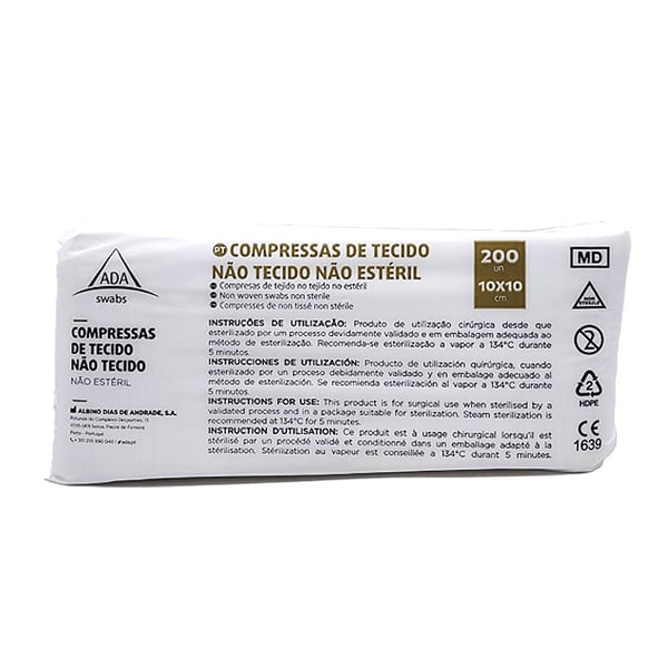 Gaze Tecido sem Tecer não estéril: Aberta 20 x 20 cm, Dobrada 10 x 10cm (200 unidades)