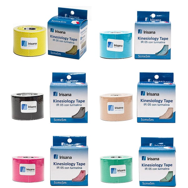 Pack 12 Rolos Banda neuromuscular Kinesiology Tape Irisana com Turmalina 5cm X 5m