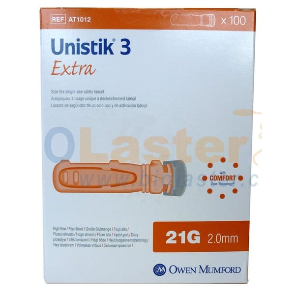 Pack de 100 Lancetas Unistick 21G para Analisador de Hemoglobina DiaSpect TM: De um só uso e retráctil