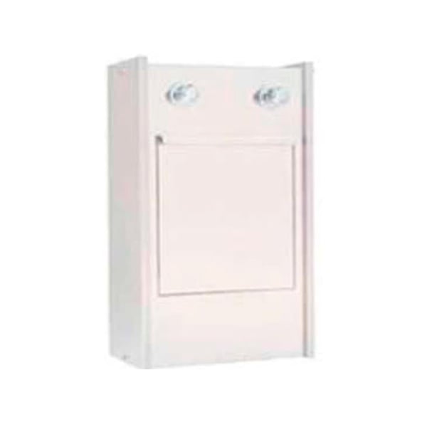 Lavacuñas visto com cuba de estampagem e grifos temporizados: fabricada em aço inoxidável com suporte de cunhas no seu interior (45 x 30 x 75 cm)