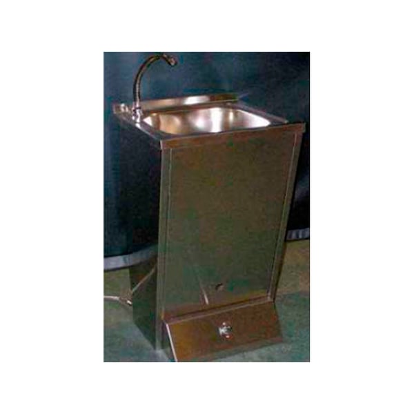 Pia autónoma de aço inoxidável: com instalação à rede e acionamento com pulsador. Inclui válvula misturadora (45 x 45 x85 cm)