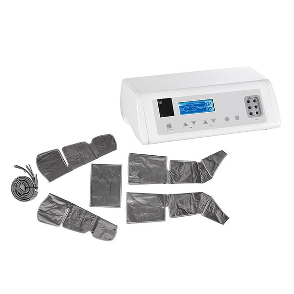 Presoterapia Ou-Tech com ecrã LED e traje especial: Botas, faixa abdominal e zona de braços