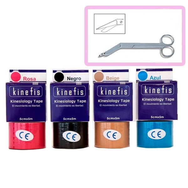 Pack Poupo - 12 Rolos Banda Neuromuscular - Kinefis Kinesiology Tape 5cm x 5metros + Tesoura de Bandas Kinefis 18 cm de PRESENTE