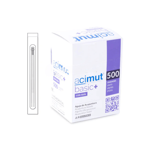 Agulha de acupuntura siliconada com cabo chinês banhado em prata e com script (Acimut Basic+) 500 uds