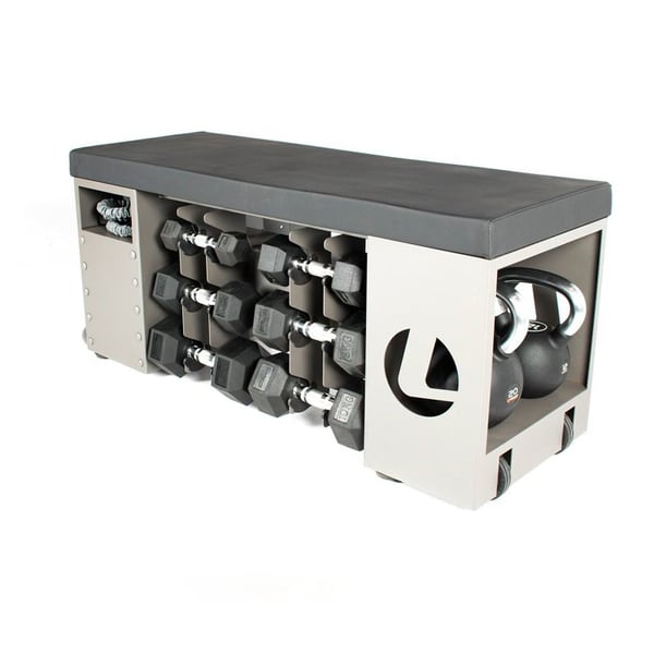 Banco funcional fitness Ou'Live: armazenagem de material e treinamento muscular em um só dispositivo