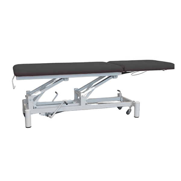 Marquesa hidráulica de dois corpos Kinefis Quality (estofada em negra): Com rodas escamoteables, respaldo reclinable por pistão de gás, estrutura branca de grande estabilidade - Última Unidade em estoque