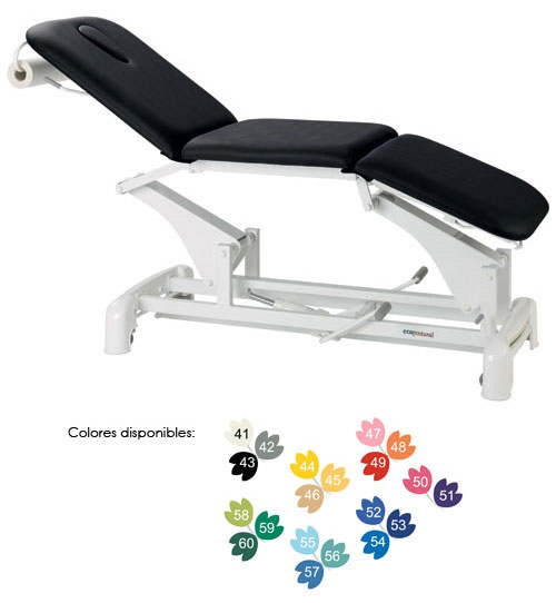 Marquesa hidráulica Ecopostural: três corpos, com estrutura de aço, rodas escamoteables e altura regulable