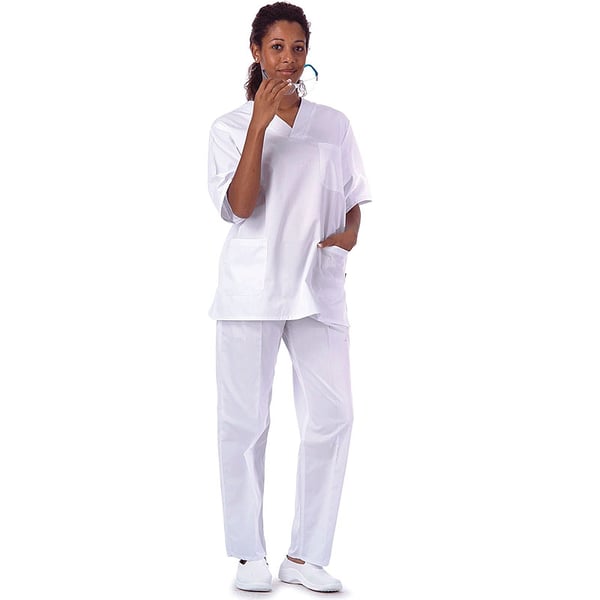 Casaca sanitário unisex pescoço pico em cor branco
