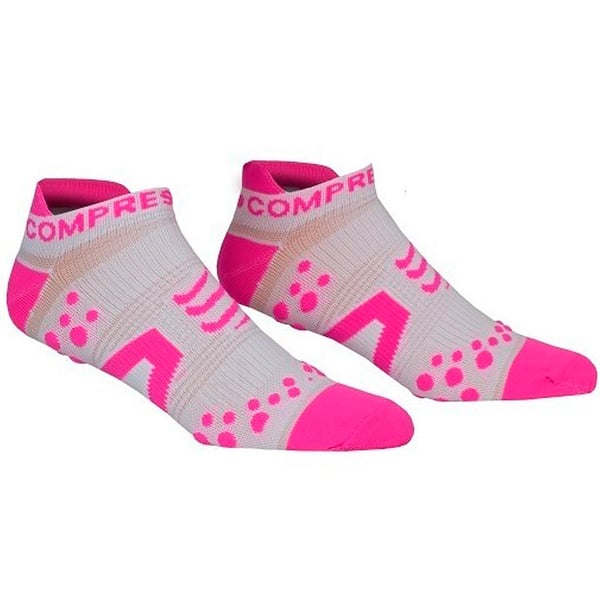 Oferta Final Temporada - Compressport Pró Racing Socks V2 Run Low Cut - Calcetines Ultratécnico Baixa - Cor Branca-Rosa