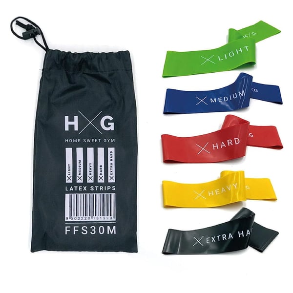 Kit de 5 bandas elásticas de látex com 5 níveis de resistência