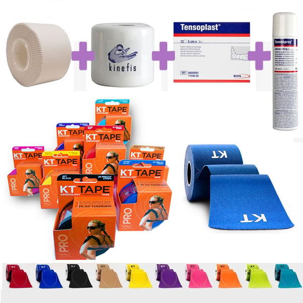 OFERTA PACK BANDA KT TAPE: 12 Rolos Kt Tape Banda Neuromuscular + 32 Tape Anticrisis + 6 Pretape Kinefis + Tensospray +  12 Tensoplast