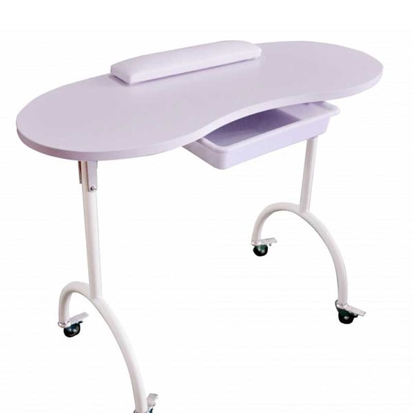 Mesa de manicura portátil plegable Palmar: Equipada com gaveta, almofada reposamanos e rodas com bloqueio