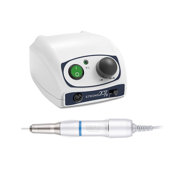 Micromotor Strong 207B: 35.000 R.P.M, pedal reostato e sistema de segurança para evitar sobrecargas