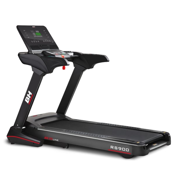 Fita de correr RS900 BH Fitness: com uma inclinação elétrica de 15% e uma superfície de carreira de 55 cm