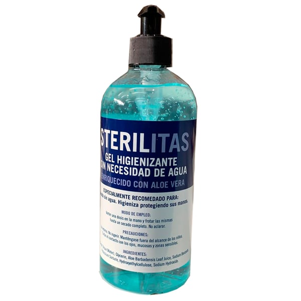 Gel higienizante Sterilitas, com dispensador e enriquecido com aloé vera (500ml)