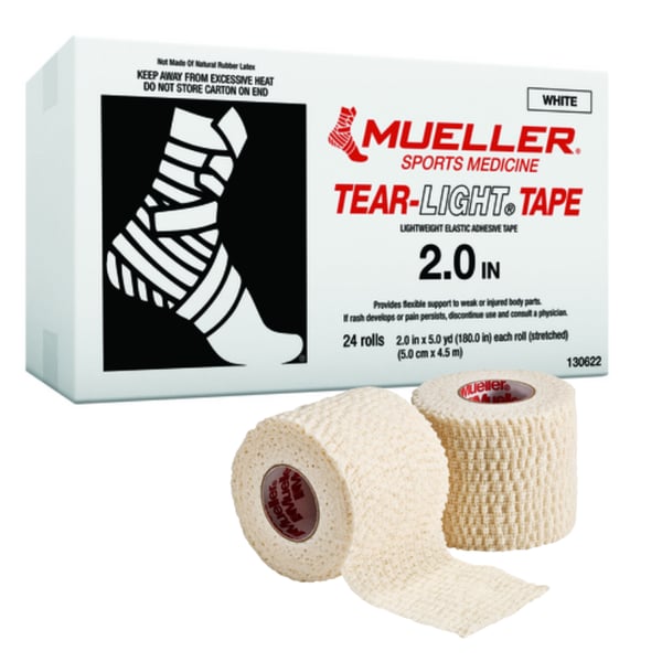Caixa de Ligaduras Adesivas Elásticas Rasgable Mueller Tear-Light Tape® Branco - Várias medidas