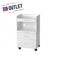 Carrinho de madeira branca Aux: Equipado com três gavetas e espaço central para alojar a instrumentação - OUTLET Carrinho de madeira branca Aux: Equipado com três gavetas e espaço central para alojar a instrumentação - OUTLET