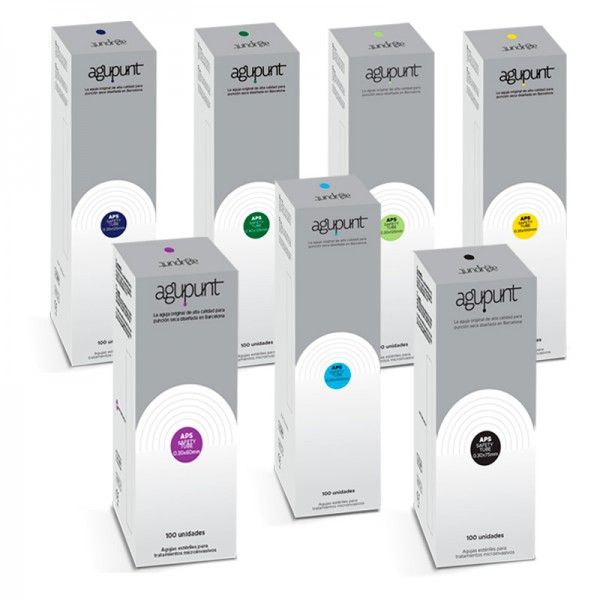Agulhas de fisioterapia para punção seca Agu-punt APS Safety Tube: com cano guia para tratamentos com agulhas longas (100 unidades) Agulhas de fisioterapia para punção seca Agu-punt APS Safety Tube: com cano guia para tratamentos com agulhas longas (100 unidades)