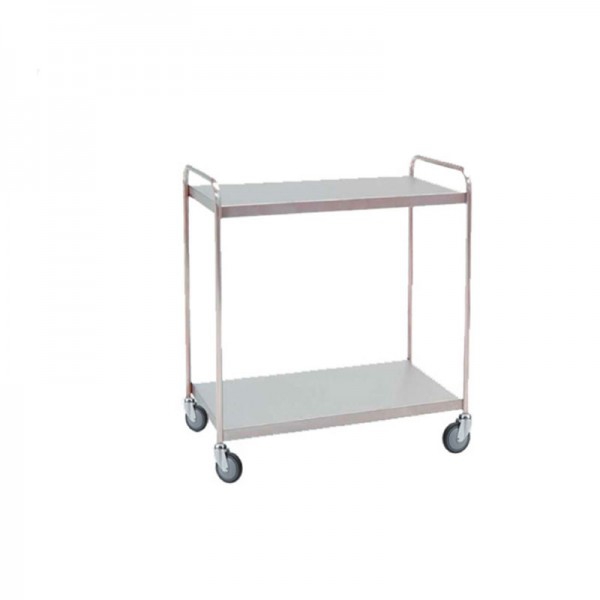 Carroça de distribuição de material hospitalario: fabricado em aço inoxidável com duas estantes e rodas giratórias (95 x 55 x 95 cm)