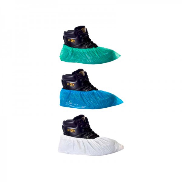 Cubrezapatos - calças de polietileno rugoso com certificado CE: Cor verde, azul ou alvo (100 Unidades)
