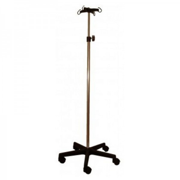 Suporte de soro Kinefis de aço cromado com base e quatro colgadores de PVC Suporte de soro Kinefis de aço cromado com base e quatro colgadores de PVC