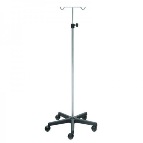 Suporte de soro Kinefis de aço inoxidável com base de PVC e dois colgadores de aço inoxidável Suporte de soro Kinefis de aço inoxidável com base de PVC e dois colgadores de aço inoxidável