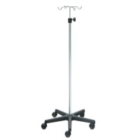 Suporte de soro Kinefis de aço inoxidável com base de PVC e quatro colgadores de aço inoxidável Suporte de soro Kinefis de aço inoxidável com base de PVC e quatro colgadores de aço inoxidável