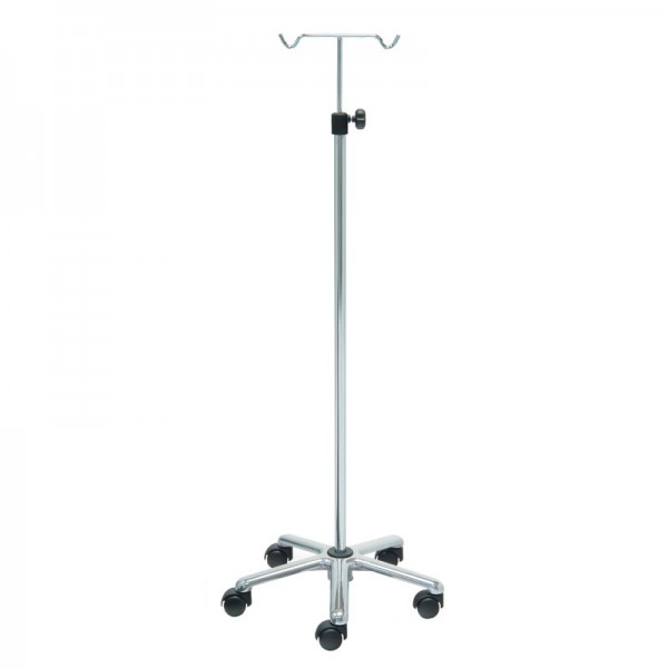 Suporte de soro Kinefis de aço inoxidável com base de alumínio e dois colgadores de aço inoxidável Suporte de soro Kinefis de aço inoxidável com base de alumínio e dois colgadores de aço inoxidável