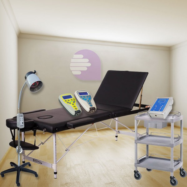 Gabinete de Fisioterapia Essence New Age: Contém camilla, magnetoterapia, electroterapia, ultrasonido, laser, lustre e carrinho