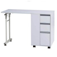 Mesa de manicura plegable Plex: Com três gavetas e rodas de bloqueio Mesa de manicura plegable Plex: Com três gavetas e rodas de bloqueio