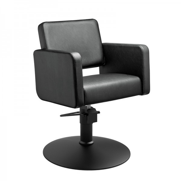 Cadeirão de Peluquería Class R: Conforto, durabilidade e alta qualidade, linhas quadradas com base redonda em preto mate Cadeirão de Peluquería Class R: Conforto, durabilidade e alta qualidade, linhas quadradas com base redonda em preto mate
